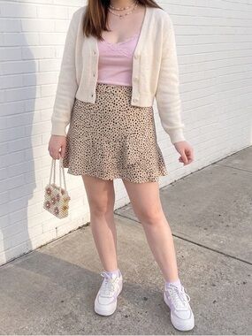 Mi ami Polka Dot Mini Skirt Size L Y2K Soft Girl Ruffle